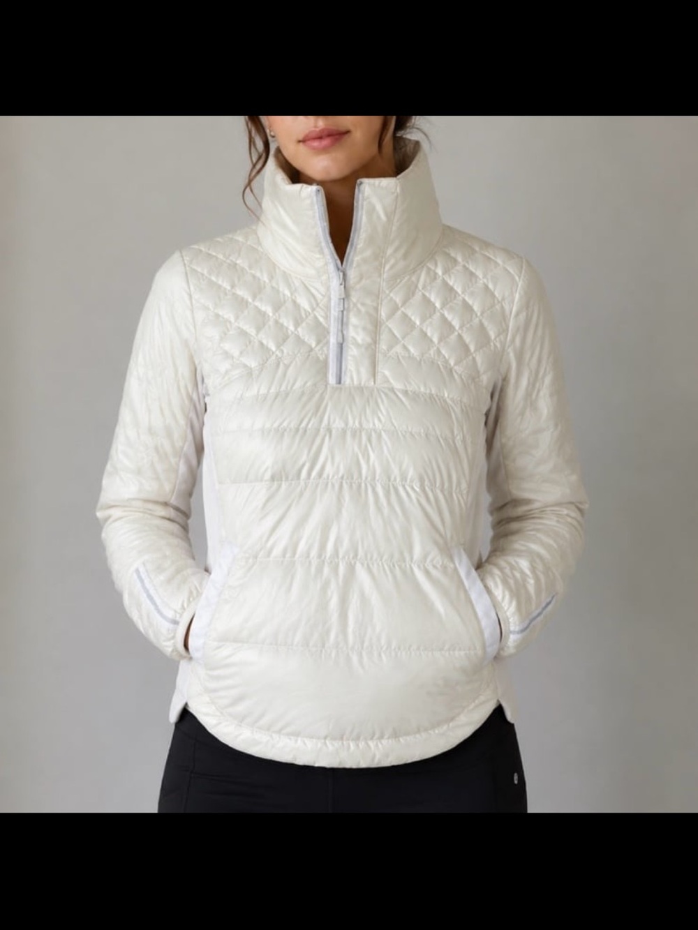 Lululemon What The Fluff 1/4 Zip Down Puffer Pullover Jacket Polar Cream Size 4